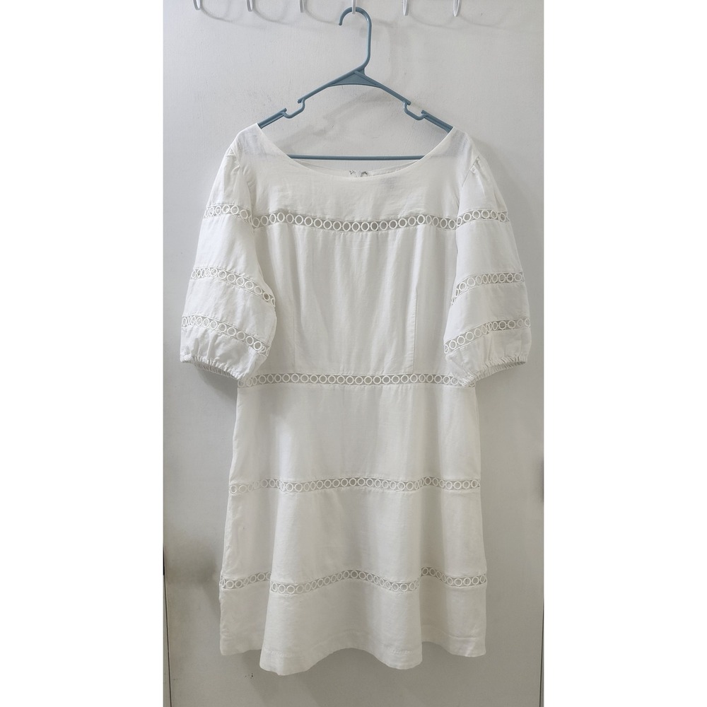 Ann Taylor White Linen Eyelet-Trim Midi Dress, NWT